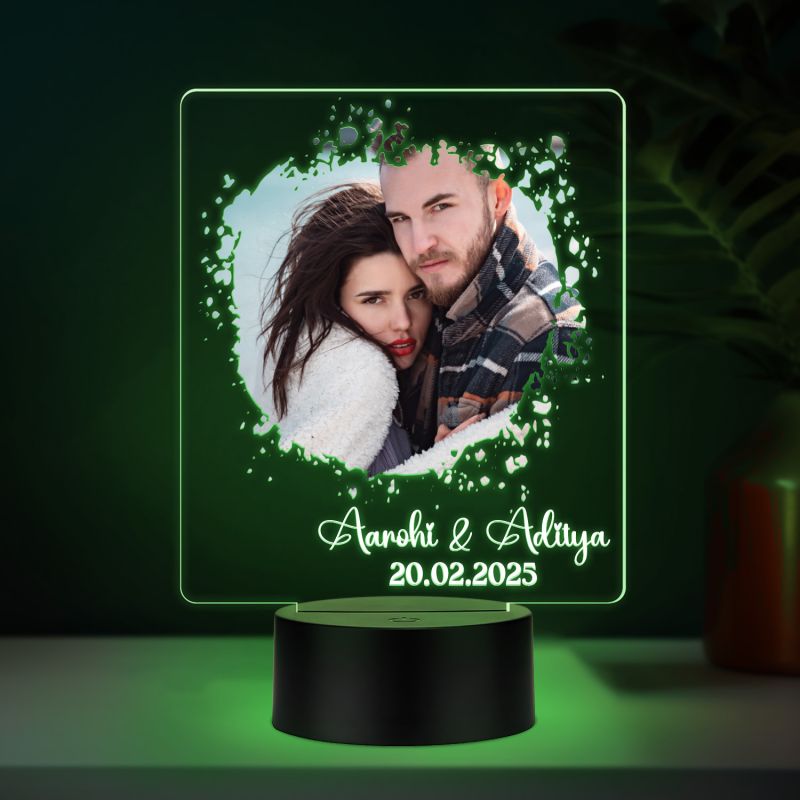Personalized Couple LED Photo Lamp with Custom Name and Date Gift for Husband Wife, Girlfriend Boyfriend Gift for Anniversary & Birthday Multicolored Light